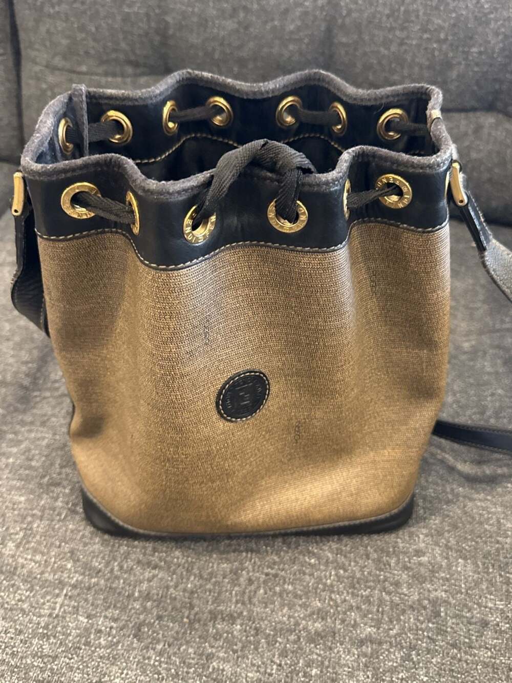 Vintage Fendi S.A.S. Canvas and Leather Bucket Bag with Pouch